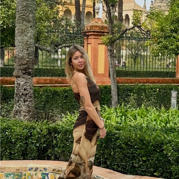 Zara Artistic Print Maxi Skirt - Brown and Cream - Picture 5 of 7